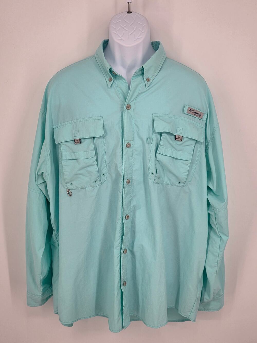 Columbia PFG Shirt XL Mint Green Bahama Long Sleeve Button Up Fishing Canvas